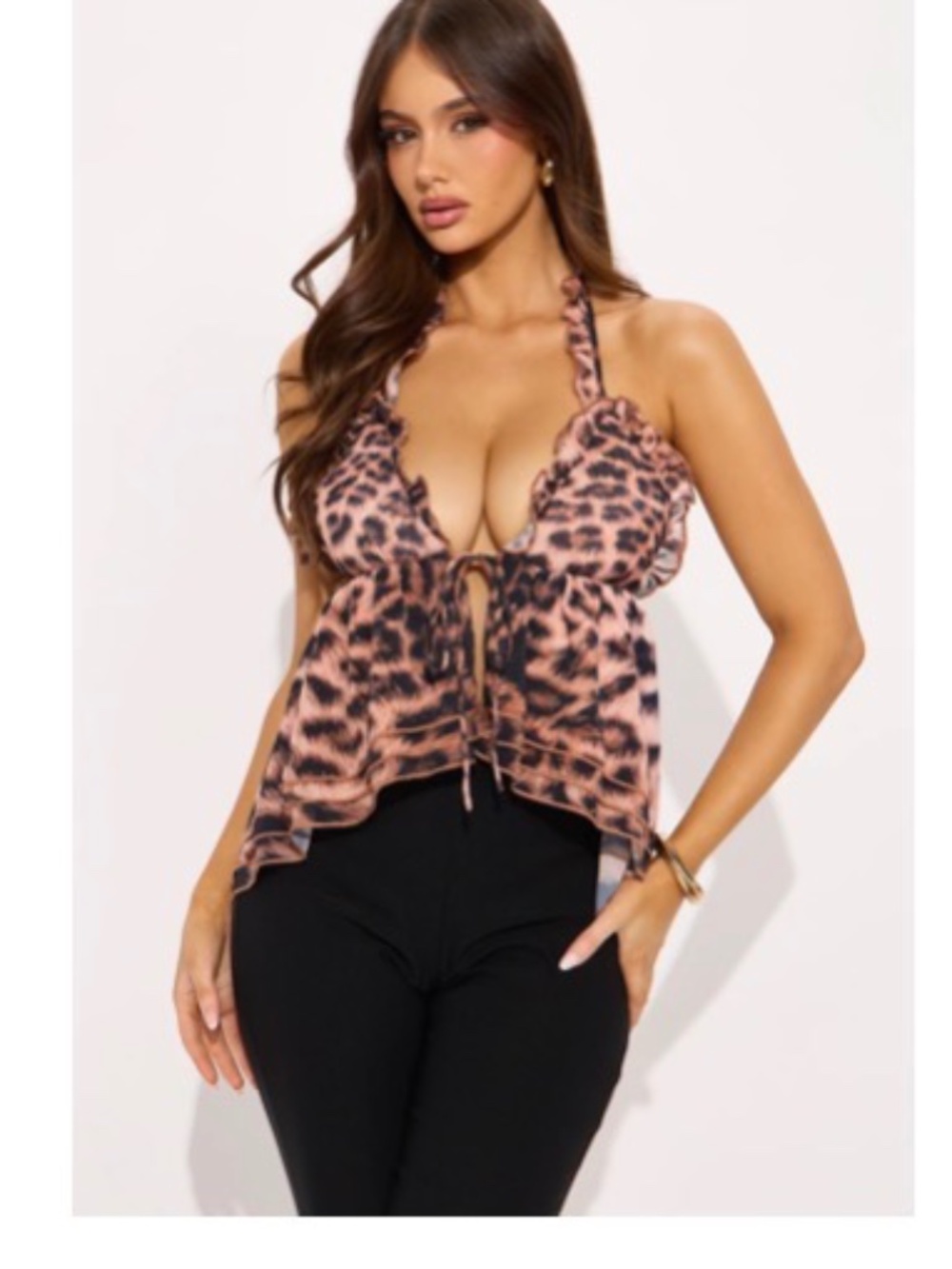 Leopard print chiffon crop top